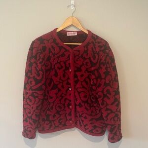 VINTAGE LEWINGER Red and Black Button Down Cardigan Made in France Medium/Large